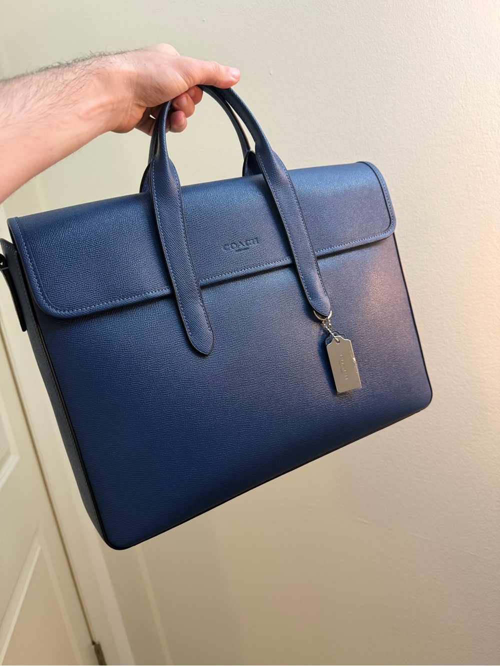 COACH Blue Leather Briefcase Tote with Adjustable Strap. Opened, but never used. - Picture 6 of 8
